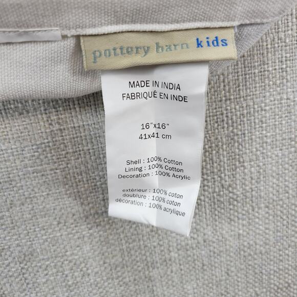 Pottery Barn Kids Pillowcase 16x16 Blue Beaded Octopus Embroidered Cotton Square - Picture 11 of 15